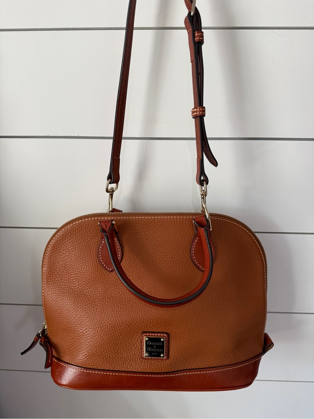 Dooney & Bourke Chestnut/Tan Pebbled Leather Dome Satchel